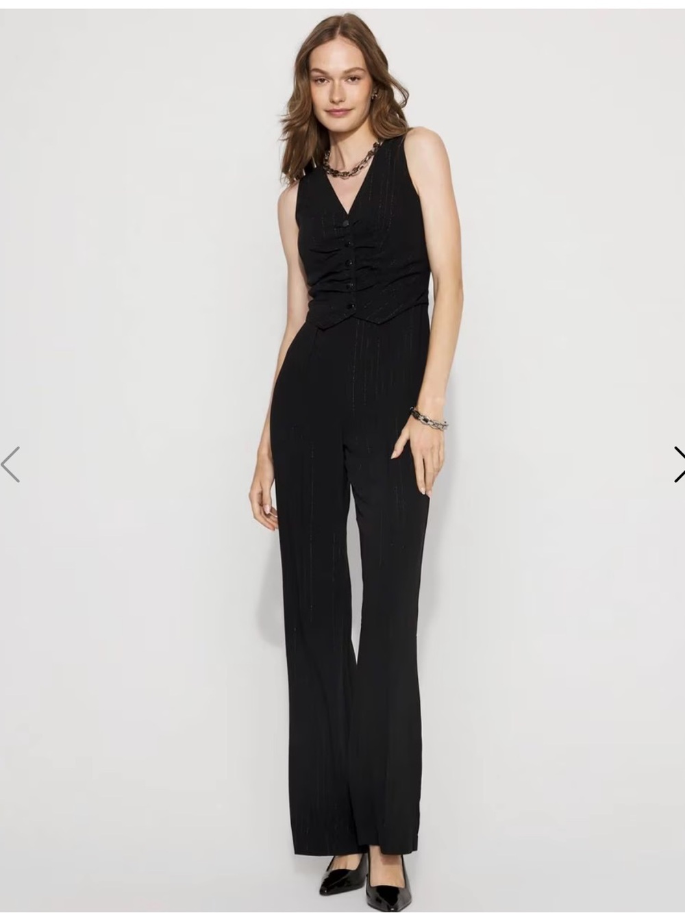 WHBM Metallic Pinstripe Crepe Jumpsuit